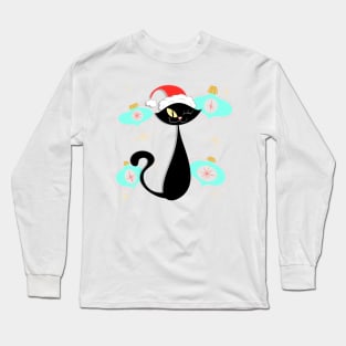 Black Cat with Blue Ornaments Long Sleeve T-Shirt